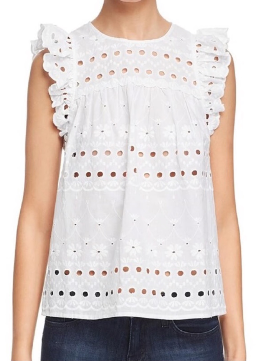 Kate Spade White Eyelet Ruffle Sleeve Women's Top